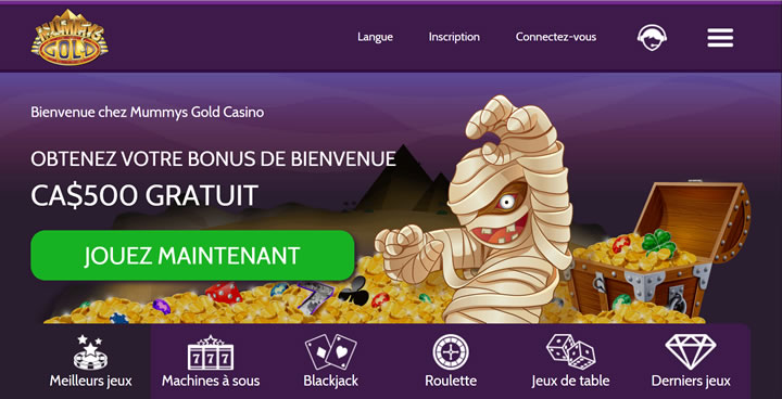 Une casino en ligne avec une promotion qui fait gagner de l'argent canadien. Jusqu'à C$500 sont crédités gratuitement.